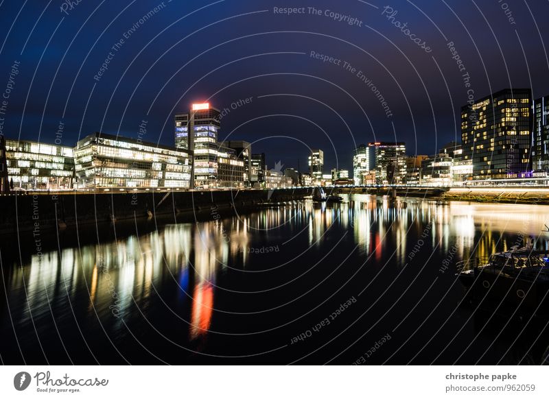 Düsseldorf, Media Harbour at night Dusseldorf Germany media harbour Town Downtown City trip Zollhof River bank Skyline Architecture Deserted