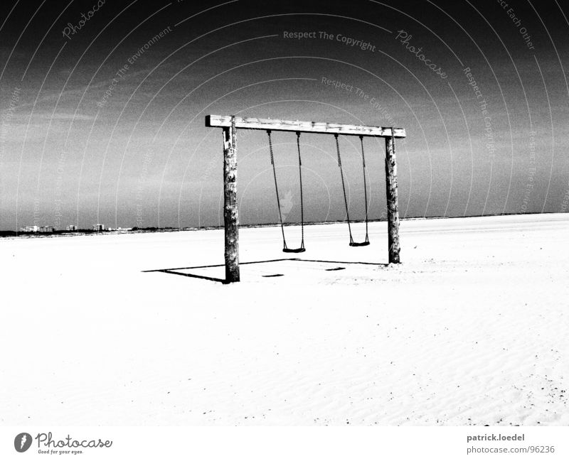 beach swing Black & white photo Exterior shot Deserted Copy Space bottom Contrast High-key Joy Cure Leisure and hobbies Vacation & Travel Far-off places Summer