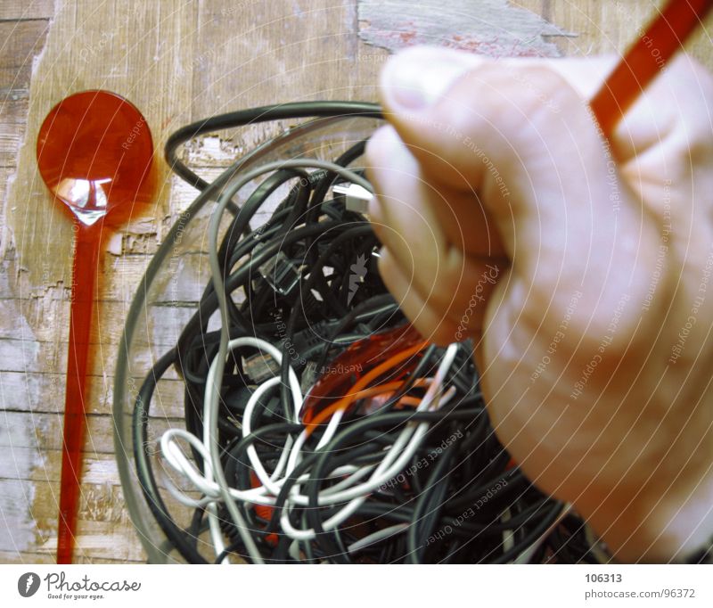 GOOD APPETITE: CABLE SPAGHETTI [2.AKT] Terminal connector Delicious Connector Nutrition Table Fork Salt caster Spoon White Red Black Hand Door handle Rotate