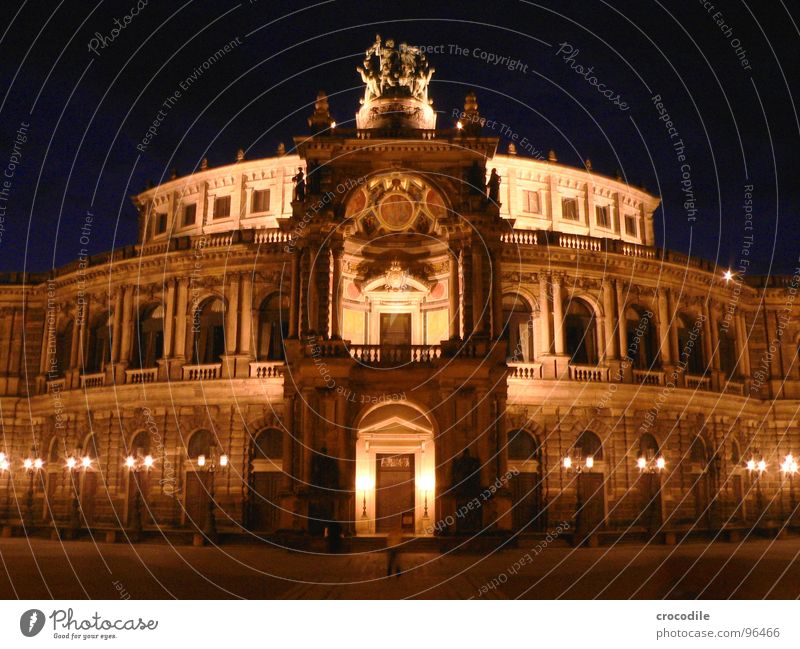 sämpa-opa Semper Opera Dresden Saxony Cultural monument Monument Round construction Long exposure Dark Night World heritage Landmark Column Old Shows