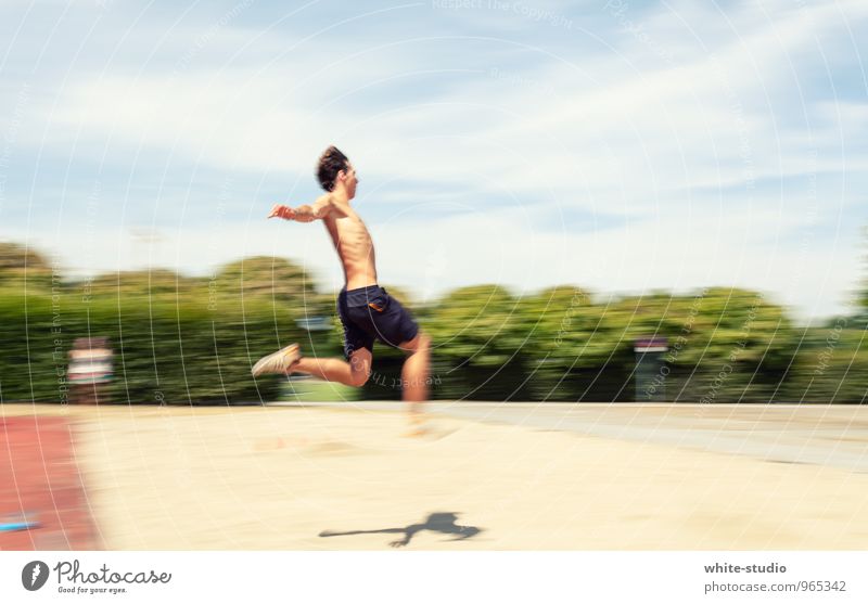 Wide(ester) jump Sports Track and Field Sportsperson Masculine Man Adults 1 Human being Jump Long jump Longjumper Ease Aviation Floating Erratic Ankle bone