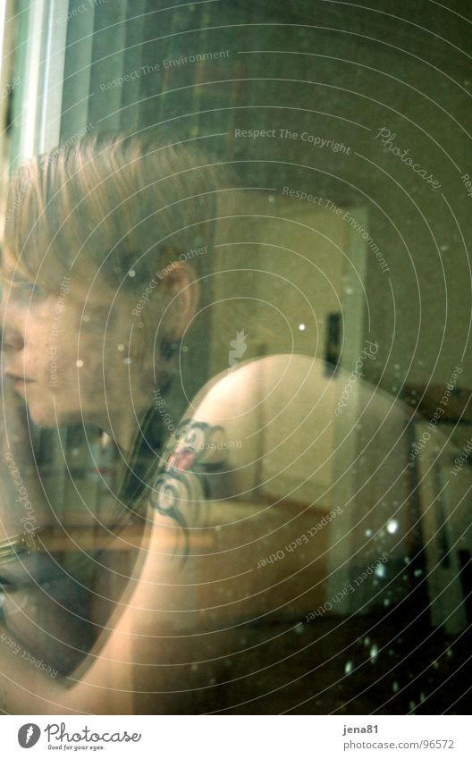 Summer Sunday before the thunderstorm Reflection Window Transparent Portrait photograph Self portrait Think Emotions Woman Transience muse ponder