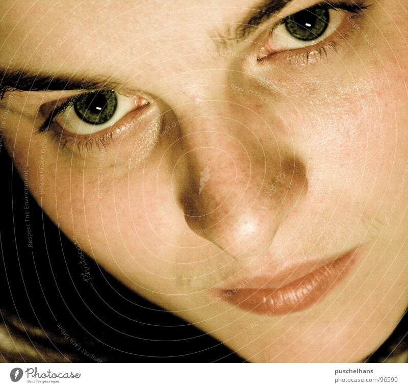 I can see you Woman Earnest Near Concentrate Face Looking Eyes Mouth Nose Skin Think