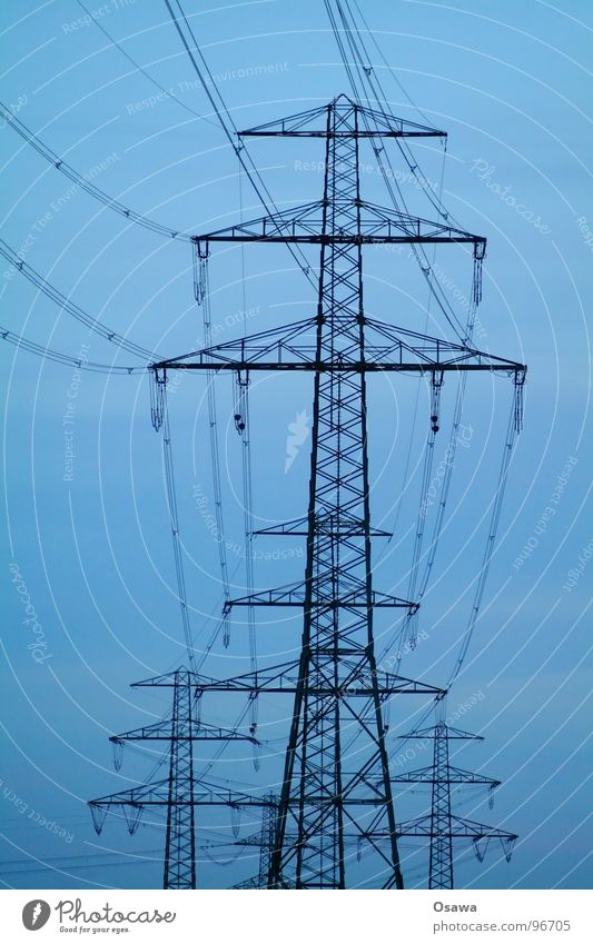 Family pylon Electricity pylon Overhead line High-power current Exploit Power Climate change Infrastructure Steel Construction Carrier Half-timbered facade