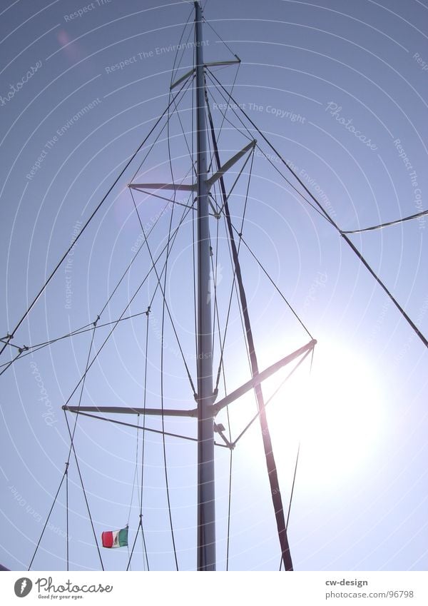 NORDISH BY NATURE Mast Sailing ship Partially visible Detail Section of image Back-light Sun Sunlight Blue sky Beautiful weather Geometry Luminosity Luff Lee