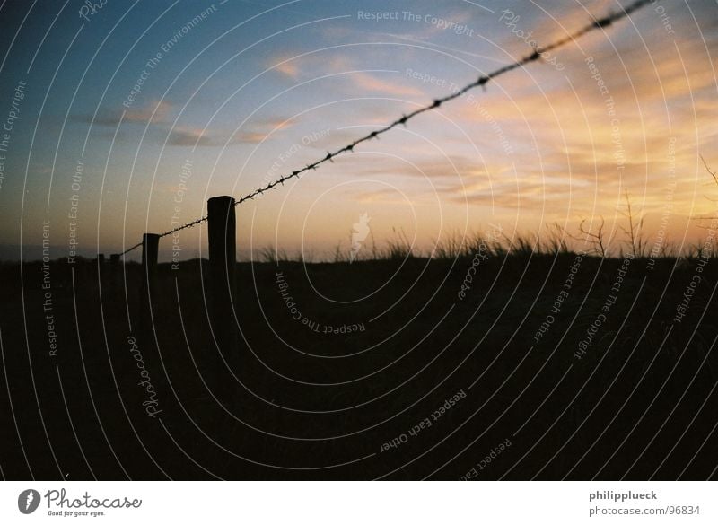 Evening atmosphere by the sea Ocean Beach Fence Grass Clouds Beach dune Sky