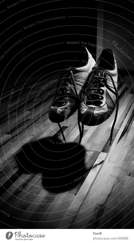 winged Footwear Sneakers Wooden floor Plank Parquet floor Laminate Shoelace Drop shadow Black White Gray Magic Curse Ghosts & Spectres  Creepy Room Mysterious