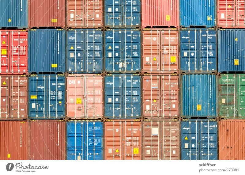 Belgian Tetris Navigation Container ship Blue Brown Red accurate Direct Arrangement Orderliness Square Rectangle Container terminal Container cargo Logistics