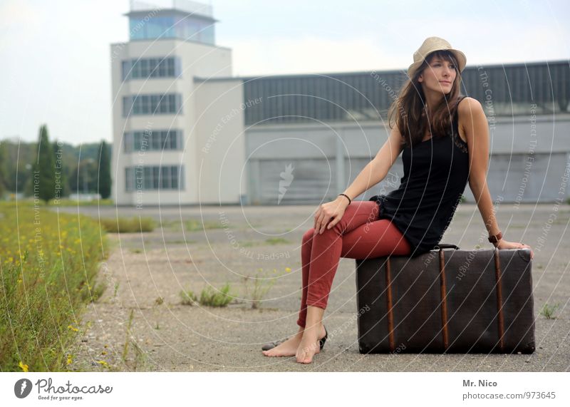 Off on vacation ! Lifestyle Vacation & Travel Tourism Trip Summer vacation Feminine 1 Human being Plant Meadow Building Airfield Air Traffic Control Tower