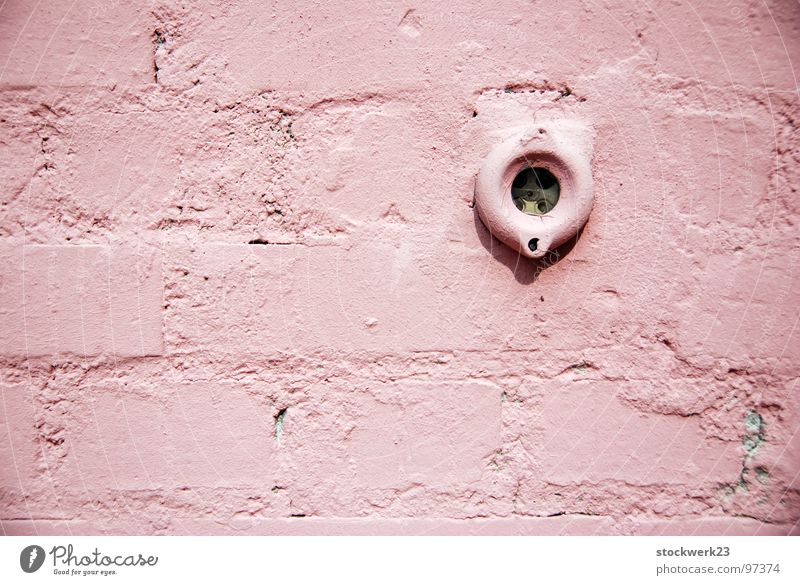Electricity is pink Wall (building) Socket Wall (barrier) Decline Pink Derelict Obscure Old Colour wall paint painted over