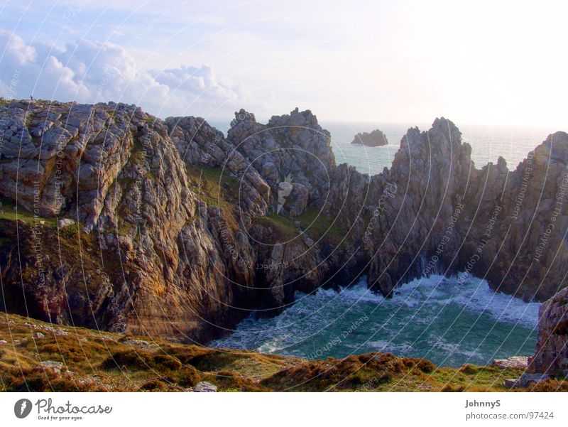 western Coast Cliff Surf Ocean Beach Waves Brittany France Rock Bay