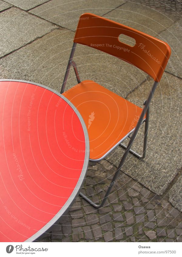 Table and chair Café Sidewalk café Red Cobblestones Furniture Chair Street Camping chair Orange Paving stone