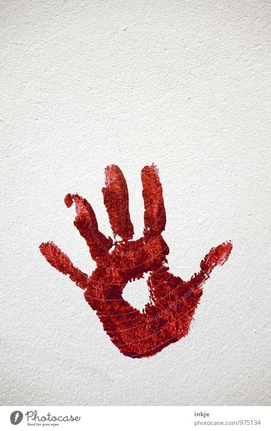 show one's colours Art Deserted Wall (barrier) Wall (building) Facade Sign handprint Imprint Palm of the hand Red White Emotions Moody Defense mechanism