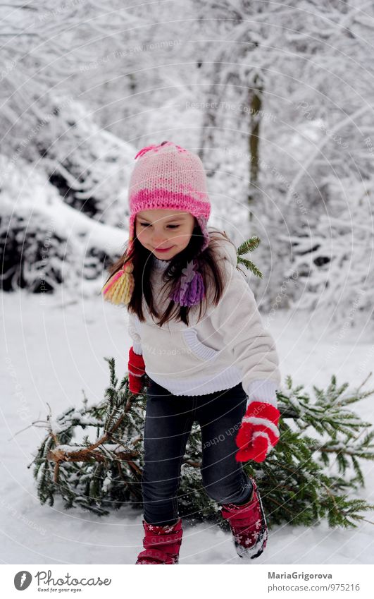 Beautifil girl Walking With Tree Choice Joy Adventure Winter Snow Winter vacation Feasts & Celebrations Christmas & Advent Human being Child Girl Body Head 1