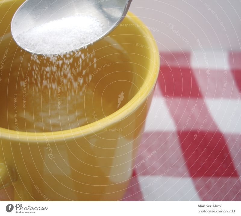 A little sugar? Sugar Spoon Cup Hot Yellow White Red Drinking Tea Blanket Stir Checkered