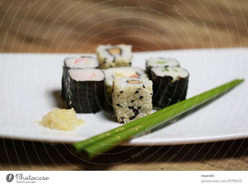 sushi Food Nutrition Eating Lunch Dinner Finger food Sushi Asian Food Emotions Moody Appetite Snack chopsticks Plate Ginger Essen Delicious To enjoy