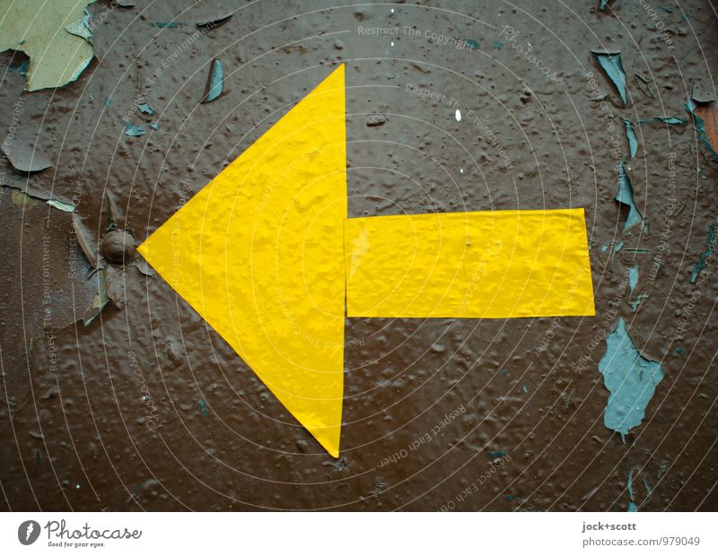 Left yellow arrow GDR Layer of paint Metal Arrow Triangle Rectangle Simple Retro Brown Yellow Self-made Surface structure Flaked off Weathered Efficient