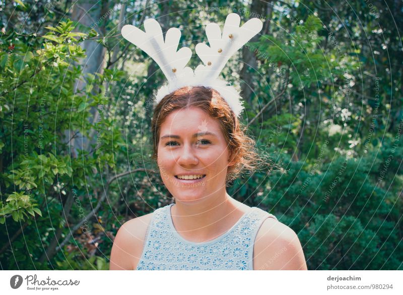 Waiting for Santa Claus, Australian girl with an antlers on her head. Joy Harmonious Summer Feminine Young woman Youth (Young adults) 1 Human being