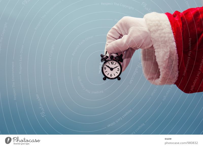 It's time ... Shopping Style Design Clock Feasts & Celebrations Christmas & Advent Hand Clothing Workwear Coat Gloves Sign Funny Blue Red White Anticipation