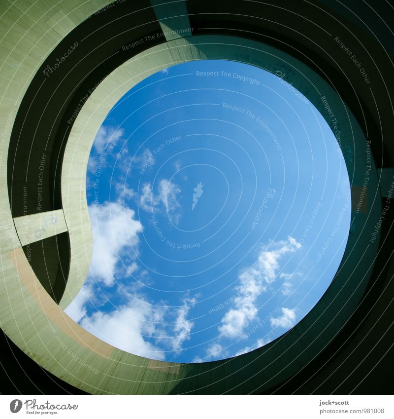 Circle in the square of a pedestrian bridge made of prestressed concrete Functionalism Clouds Lanes & trails Bridge Concrete Simple Large Modern Arrangement