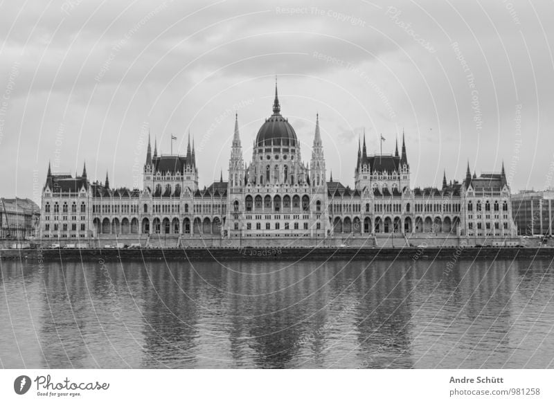 Budapest Town Old Országház Hungarian Parliament Building Black & white photo