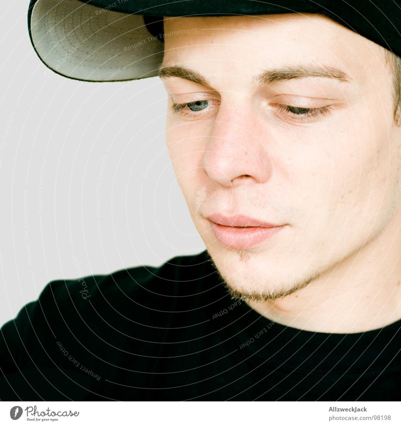 200 word! Baseball cap Cap Headwear Man Masculine Gentleman Hip-hop Clear Portrait photograph Black Potsdam Looking Timidity Think Concentrate Hat tight