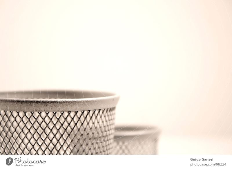 Two empty aluminium pin cups Mug Wastepaper basket Aluminium ikea Close-up Crom Metal