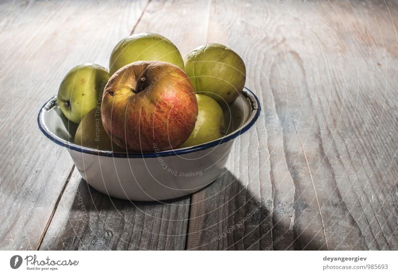 Apples in vintage metal cup on wooden table Fruit Diet Table Thanksgiving Nature Autumn Old Fresh Delicious Natural Juicy Red food Basket fall background