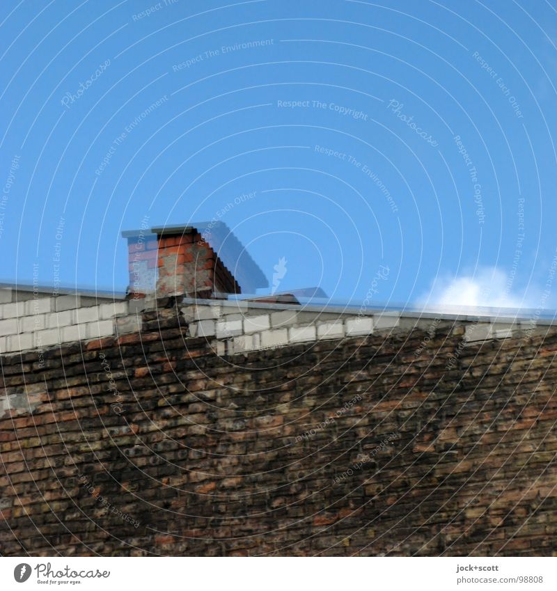 Paste II discs Chimney Brick Simple Above Gloomy Surrealism Irritation Fire wall Pitch of the roof Diagonal Reaction View from a window Illusion Detail Abstract