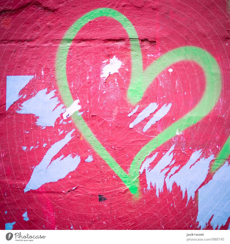 Green and red a heart Design Street art Graffiti Love Simple Happiness Trashy Longing Inspiration Creativity Joie de vivre (Vitality) Billboard Scrap Curved