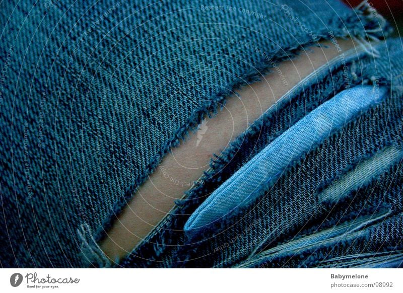 torn jeans Broken Old Pants Shabby Tattered Torn Washed out Clothing Jeans disentangle Blue Destruction Skin Legs used Macro (Extreme close-up) Fashion