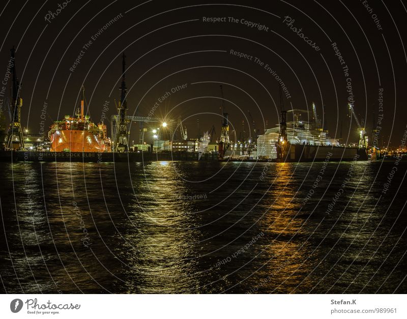port at night Economy Logistics Water Night sky Port City Deserted Harbour Transport Navigation Passenger ship Cruise liner Container ship Work and employment