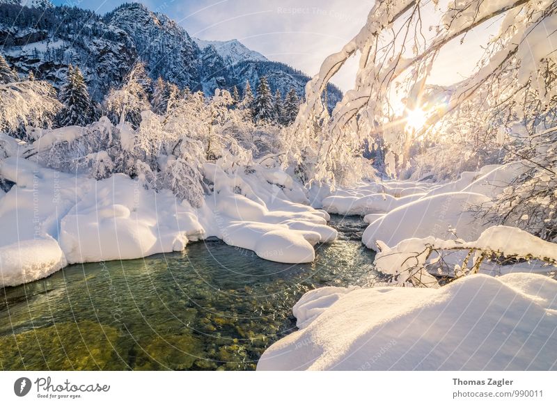 Winter in the Italian Alps II Snow Winter vacation Mountain Hiking Nature Landscape Water Sunrise Sunset Beautiful weather Tree Brook River South Tyrol Italy