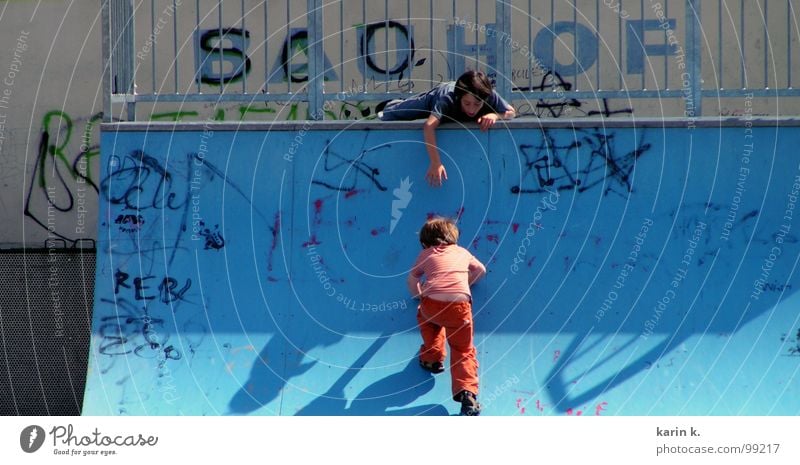 you can do it Child Boy (child) Playing Skate park Help Hand Playground Slide Graffiti Shadow