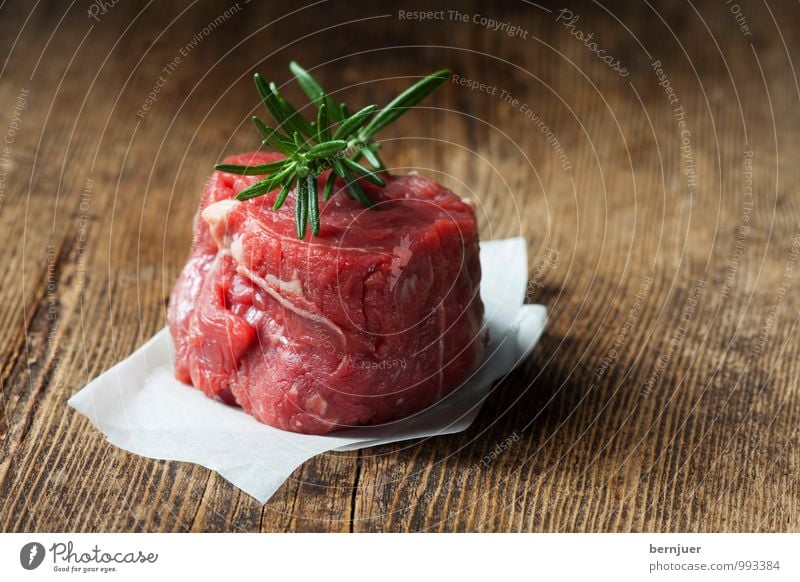 raw Food Meat Nutrition Organic produce Good Natural Brown Red Filet mignon Steak Raw Wooden board Rustic Rosemary Beef Part Paper Juicy Deserted Cooking