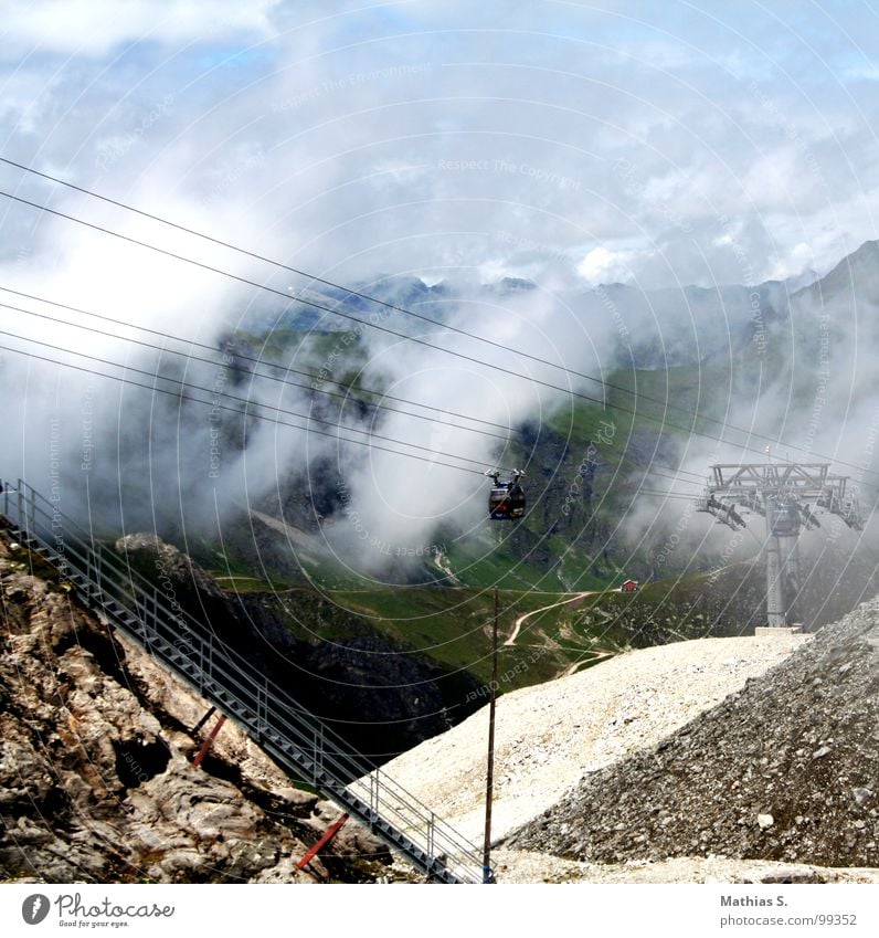 Hintertux Glacier Cable car Fog Clouds Summer Federal State of Tyrol Tux Wire cable Mountain Sky Glacial melt Stairs doppelmayr Rope Blue Gondola Landscape