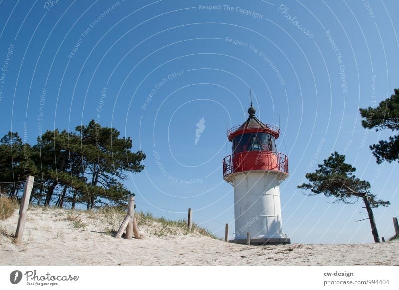 Lighthouse on the beach Beacon Coast Exterior shot Sky Landscape Colour photo Nature Vacation & Travel Tourism Cloudless sky clear Blue sky Beach Deserted