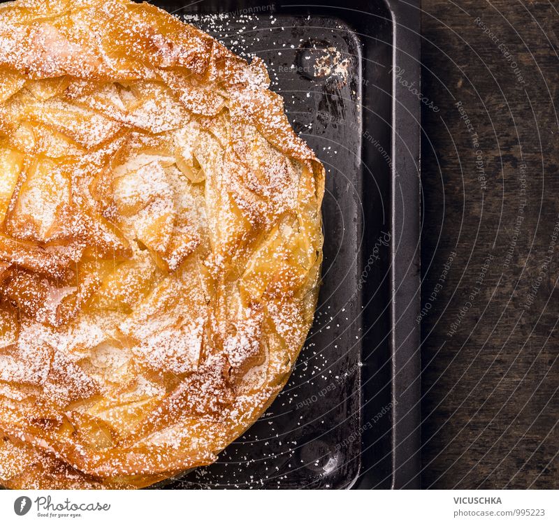 Cake with filo dough on old baking tray Food Dessert Nutrition Lunch Organic produce Vegetarian diet Diet Crockery Style Design Leaf filo pastry yufkate dough