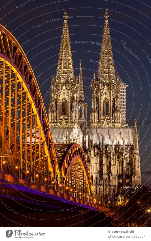 Cologne Cathedral Architecture Church Dome Tourist Attraction Belief Religion and faith Colour photo Exterior shot Evening Twilight Night Deep depth of field