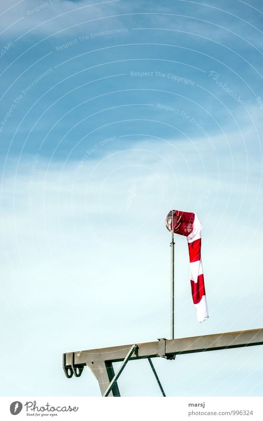 Total lull Sky Clouds Weather Beautiful weather Aviation Windsock Stripe Illuminate Simple Blue Red Striped Red-white-red Lifeless Slack Calm Display