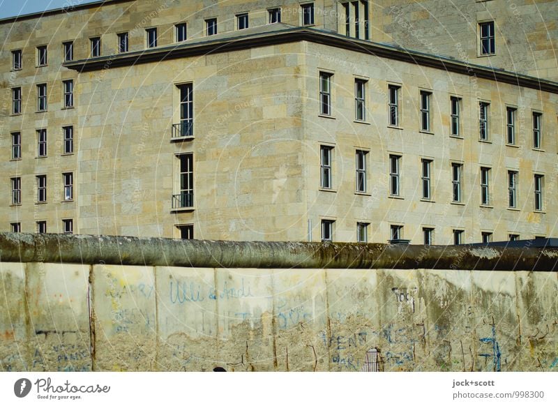 Walls of terror Sightseeing Downtown Berlin Office building Facade Tourist Attraction The Wall Authentic Historic Moody Protection Politics and state Past