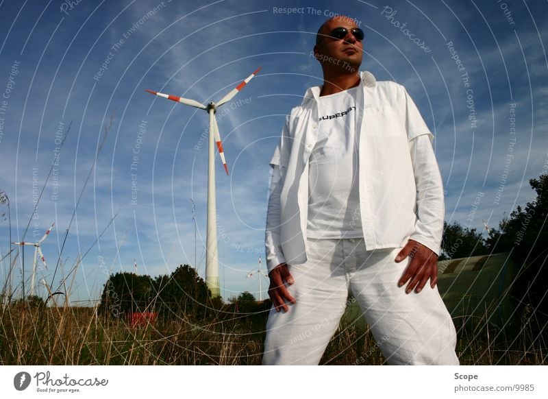 The Doc Portrait photograph White Disc jockey Man doc Wind energy plant Sky Blue sky Dugout Horstmar