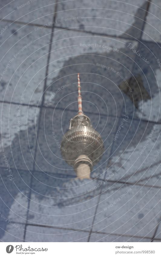 TV tower reflection in a puddle Television tower Multicoloured Middle Exterior shot Summer Colour photo destination Clouds Vantage point Panorama (View)