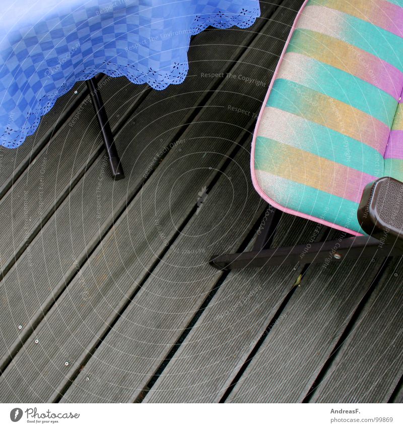 balcony holiday Summer Vacation & Travel Balcony Terrace Wood Table Physics Goof off Deckchair Cushion Relaxation Break To enjoy Striped Checkered Furniture