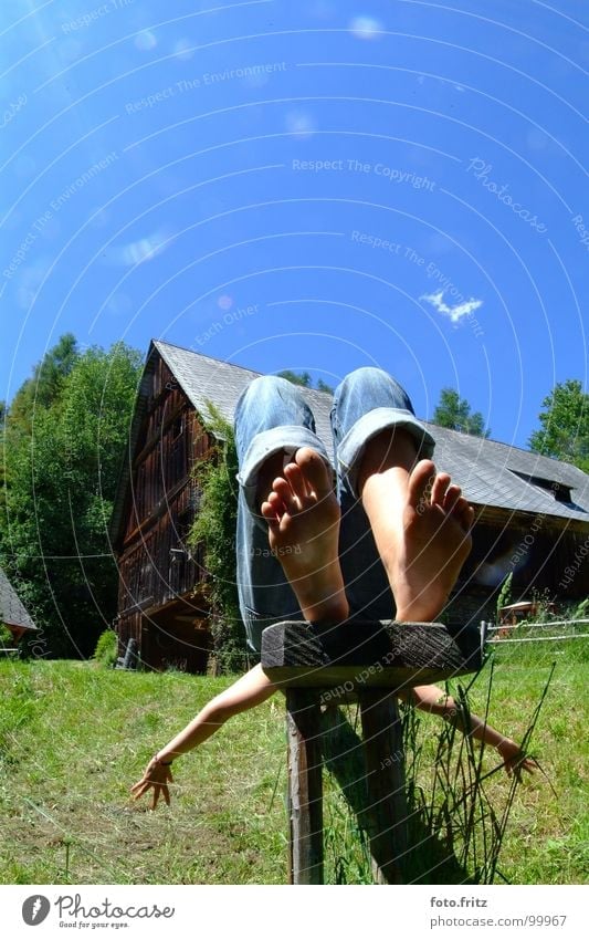 resting at the alp Woman Alpine pasture Relaxation Clouds Green Austria Sky Fantasy literature Image (representation) Lady Life Meditation Power Jump Summer